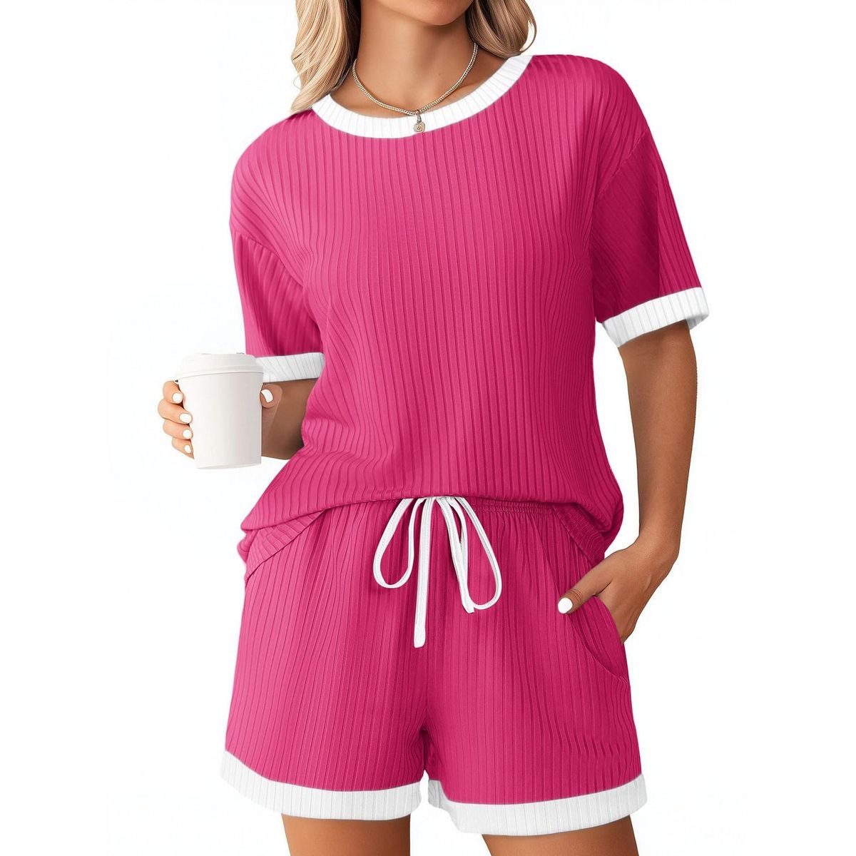 TIOZONEY - Conjuntos de ropa de mujer-Rosa