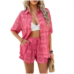 TIOZONEY - Traje de camisa estampada para mujer-Rosa