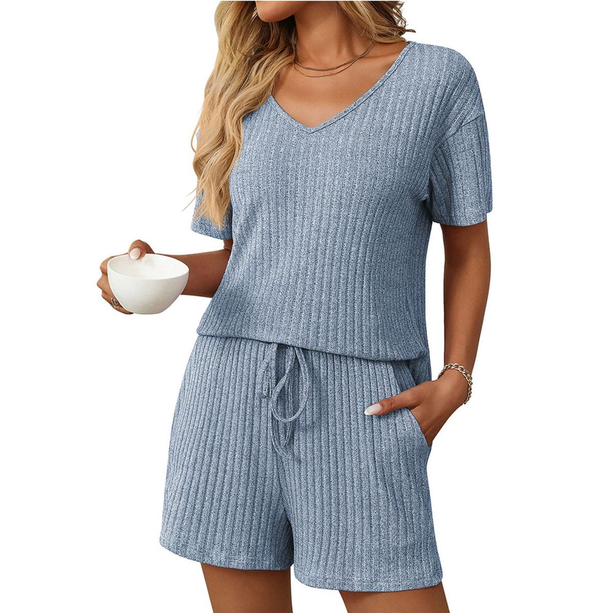 TIOZONEY - Conjuntos de ropa de mujer-Azul