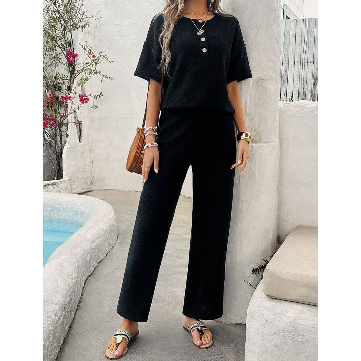 TIOZONEY - Traje de manga corta de punto para mujer-Nergo