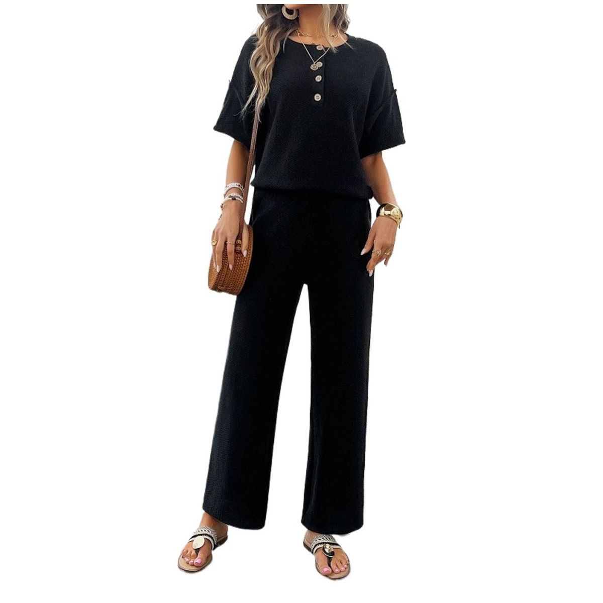 TIOZONEY - Traje de manga corta de punto para mujer-Nergo
