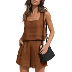 TIOZONEY - Conjuntos de ropa de mujer-Café