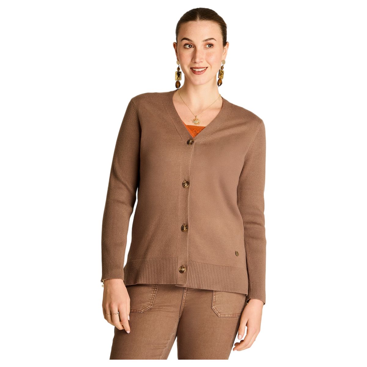 LORENZO DI PONTTI - Cardigan Taupe Escote V con Botones Carey
