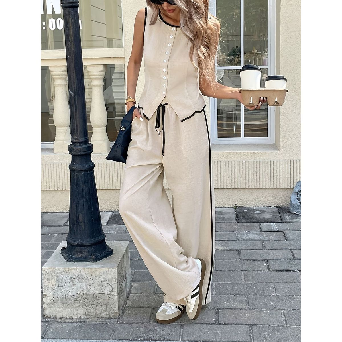 TIOZONEY - Conjunto informal para mujer-Beige