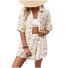 TIOZONEY - Traje de camisa estampada para mujer-Blanco