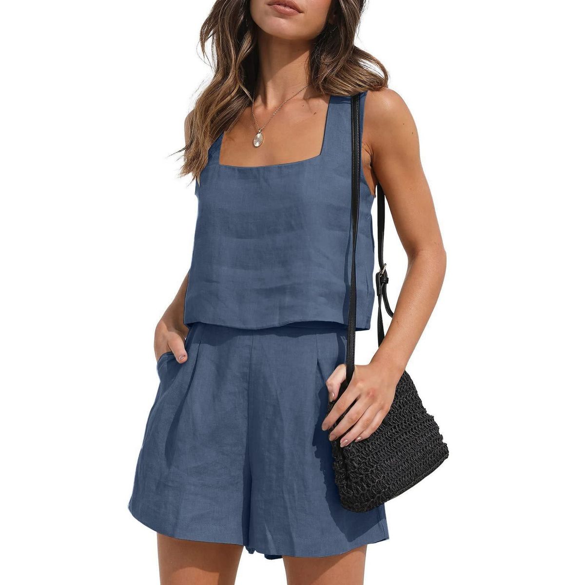 TIOZONEY - Conjuntos de ropa de mujer-Azul Acero