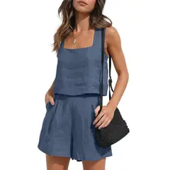 TIOZONEY - Conjuntos de ropa de mujer-Azul Acero