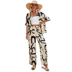 TIOZONEY - Conjunto informal estampado para mujer-Marrón