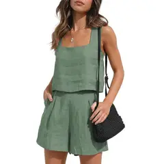 TIOZONEY - Conjuntos de ropa de mujer-Verde Agua