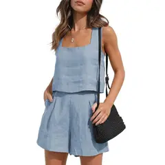TIOZONEY - Conjuntos de ropa de mujer-Azul