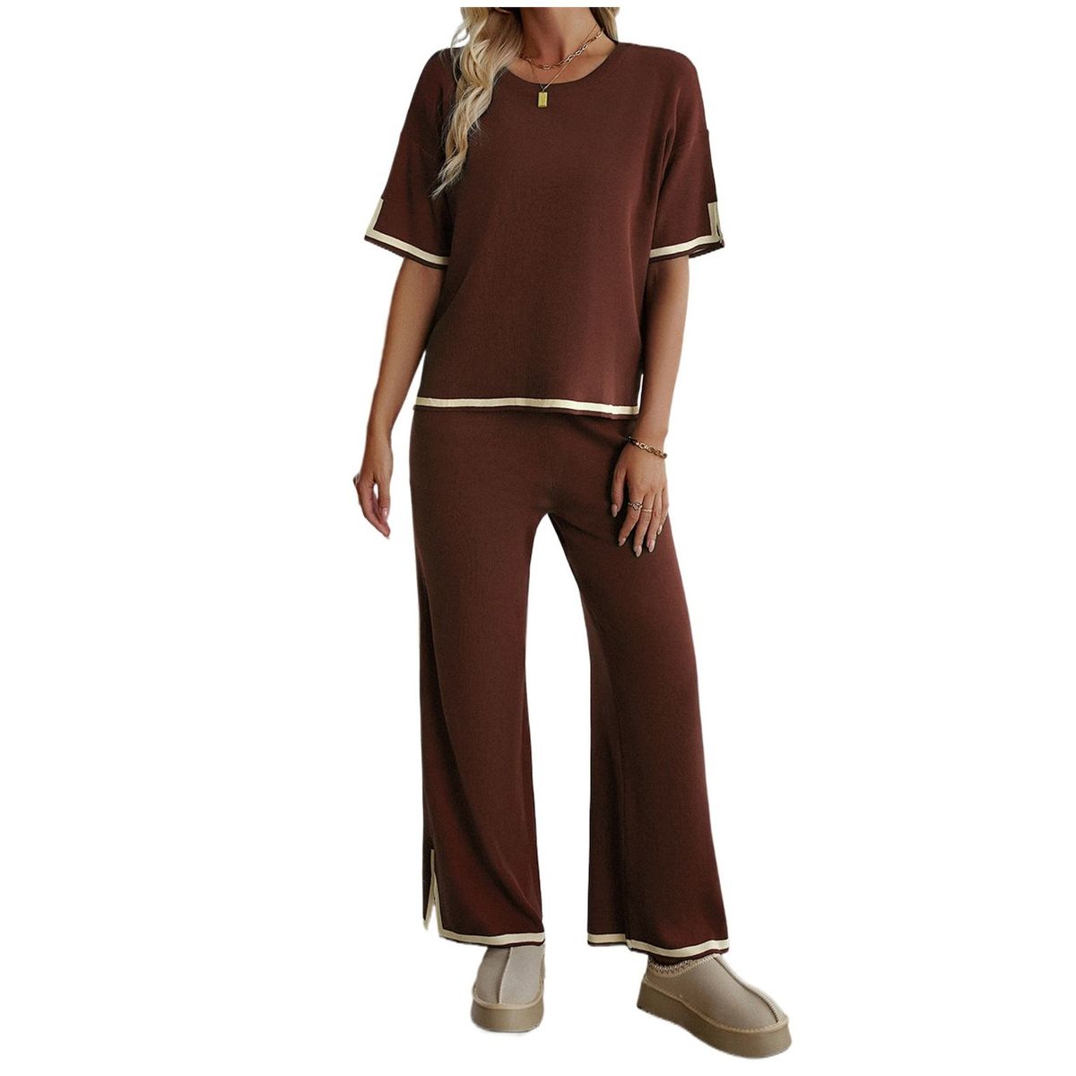 TIOZONEY - Trajes casuales para mujer-Marrón