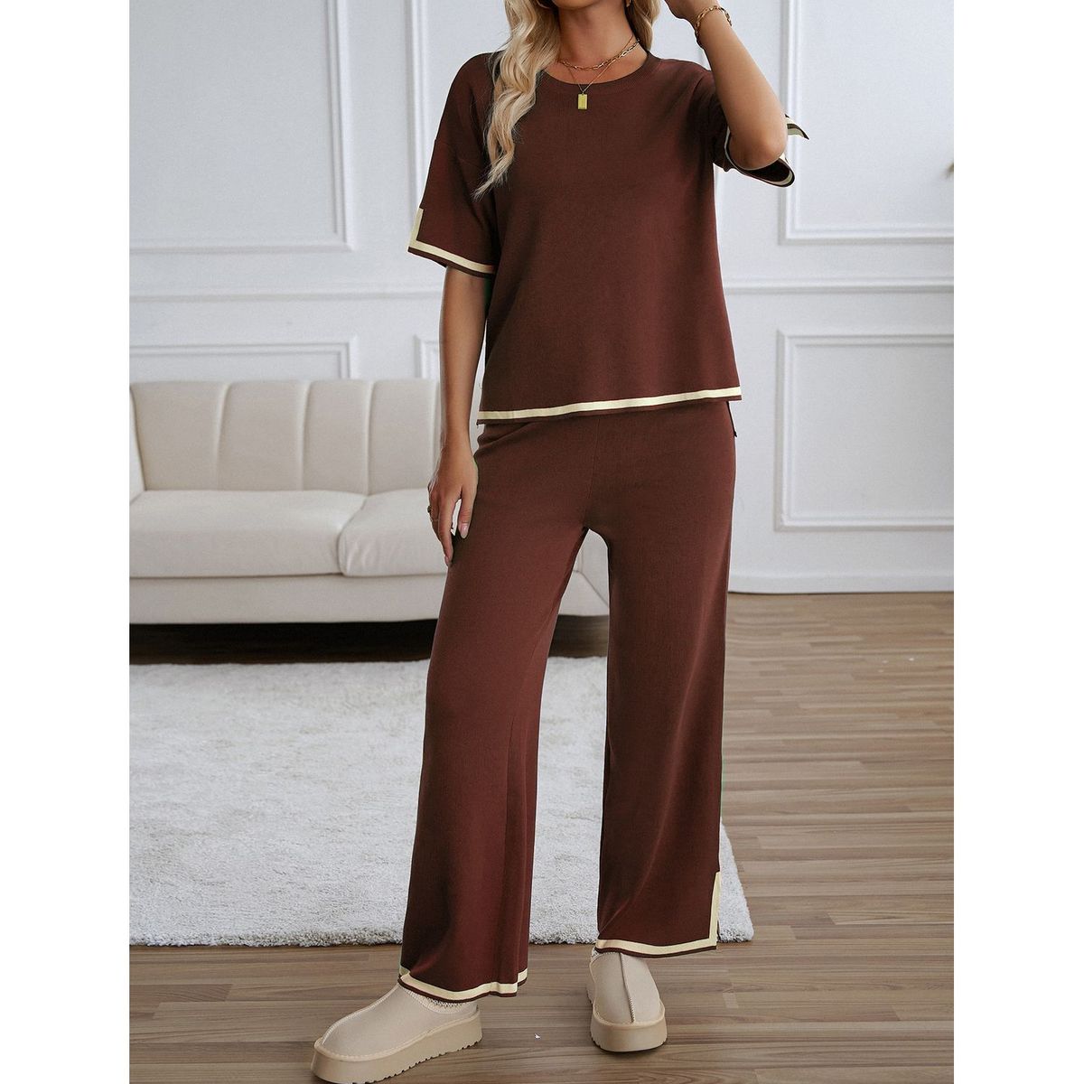 TIOZONEY - Trajes casuales para mujer-Marrón