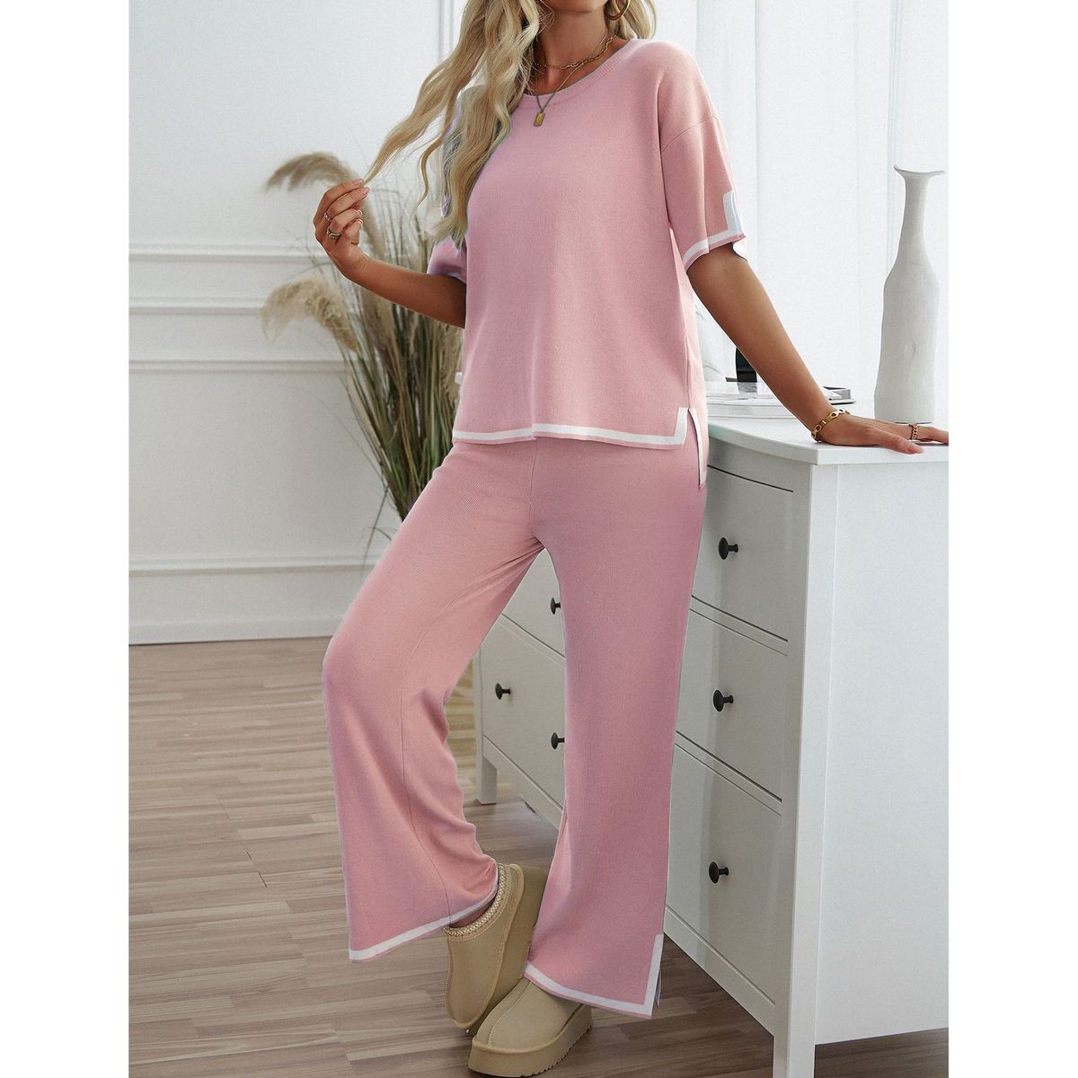 TIOZONEY - Trajes casuales para mujer-Rosa