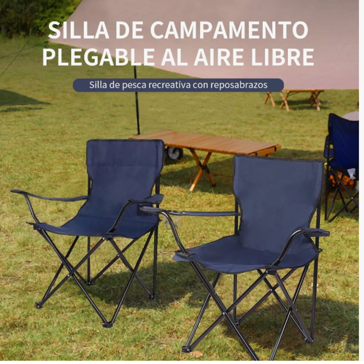 GENERICO - Silla Plegable De Playa Camping Con Bolso De Porta Vasos