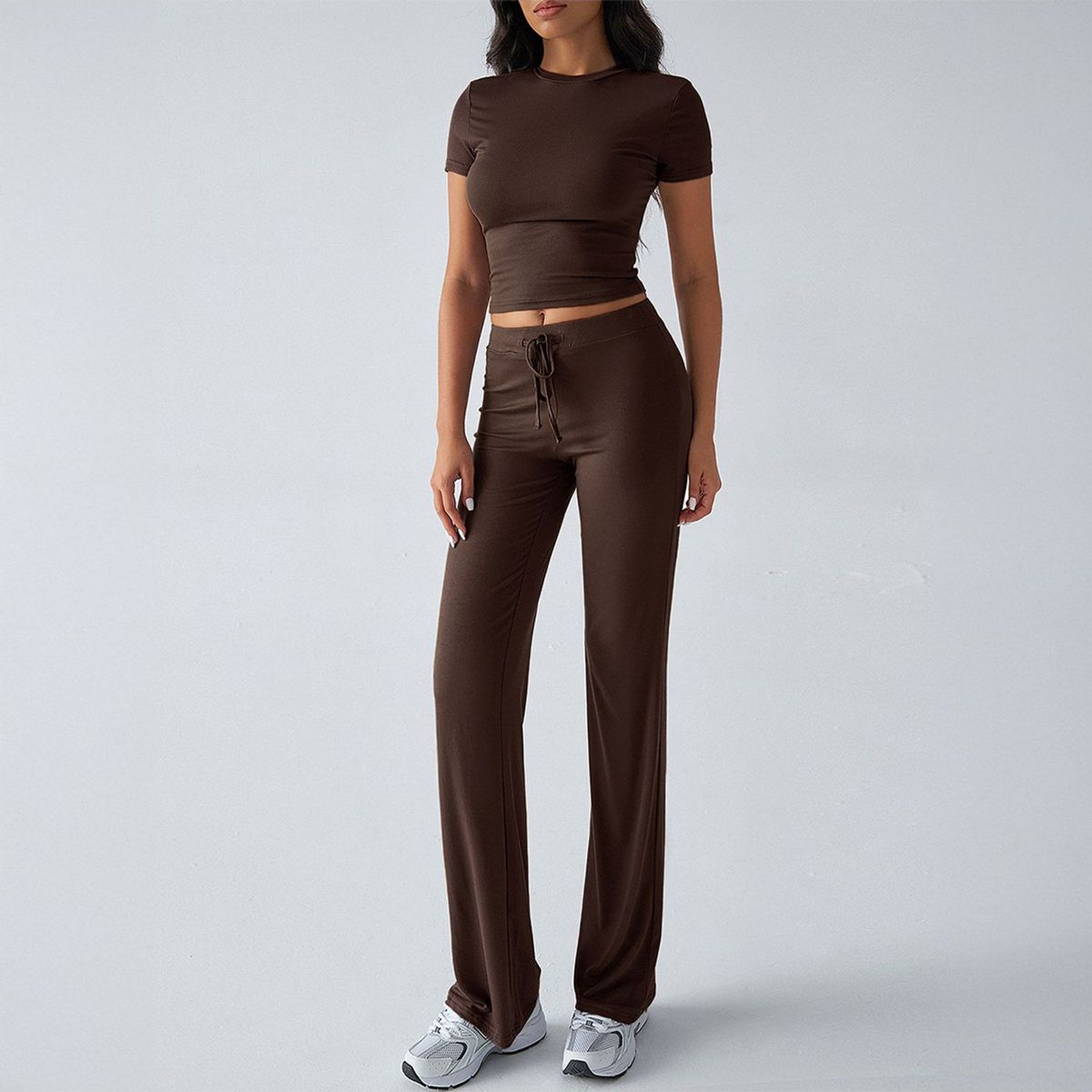 TIOZONEY - Conjunto deportivo para mujer-Marrón