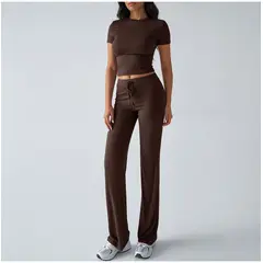 TIOZONEY - Conjunto deportivo para mujer-Marrón