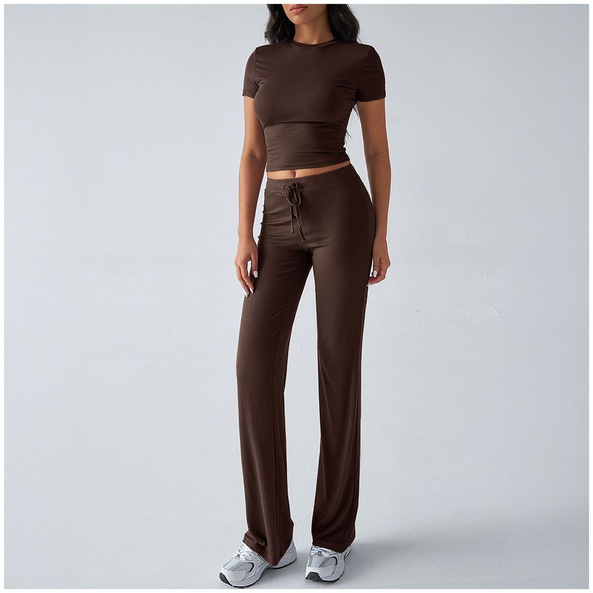 TIOZONEY - Conjunto deportivo para mujer-Marrón