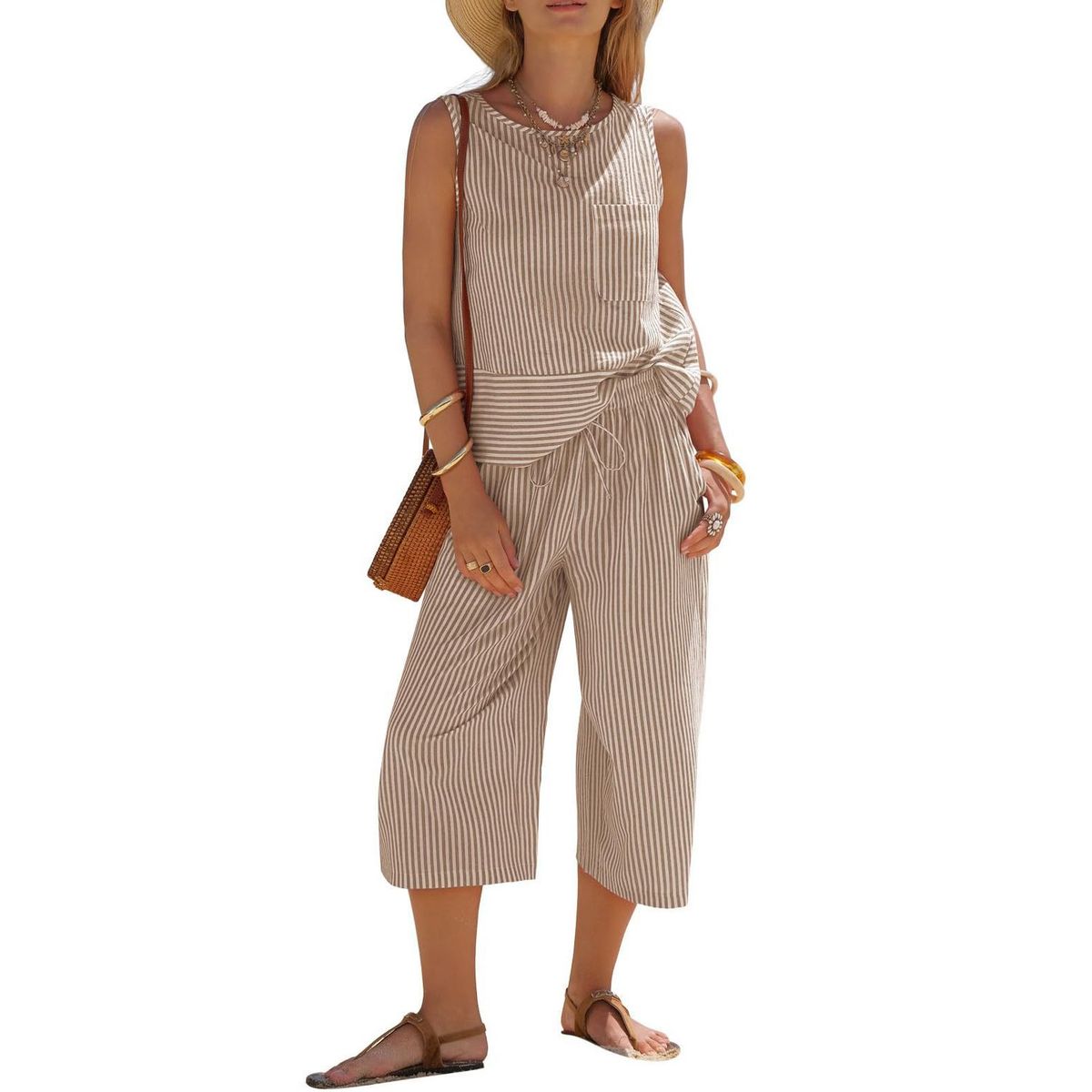 TIOZONEY - Conjuntos de ropa de mujer-Beige