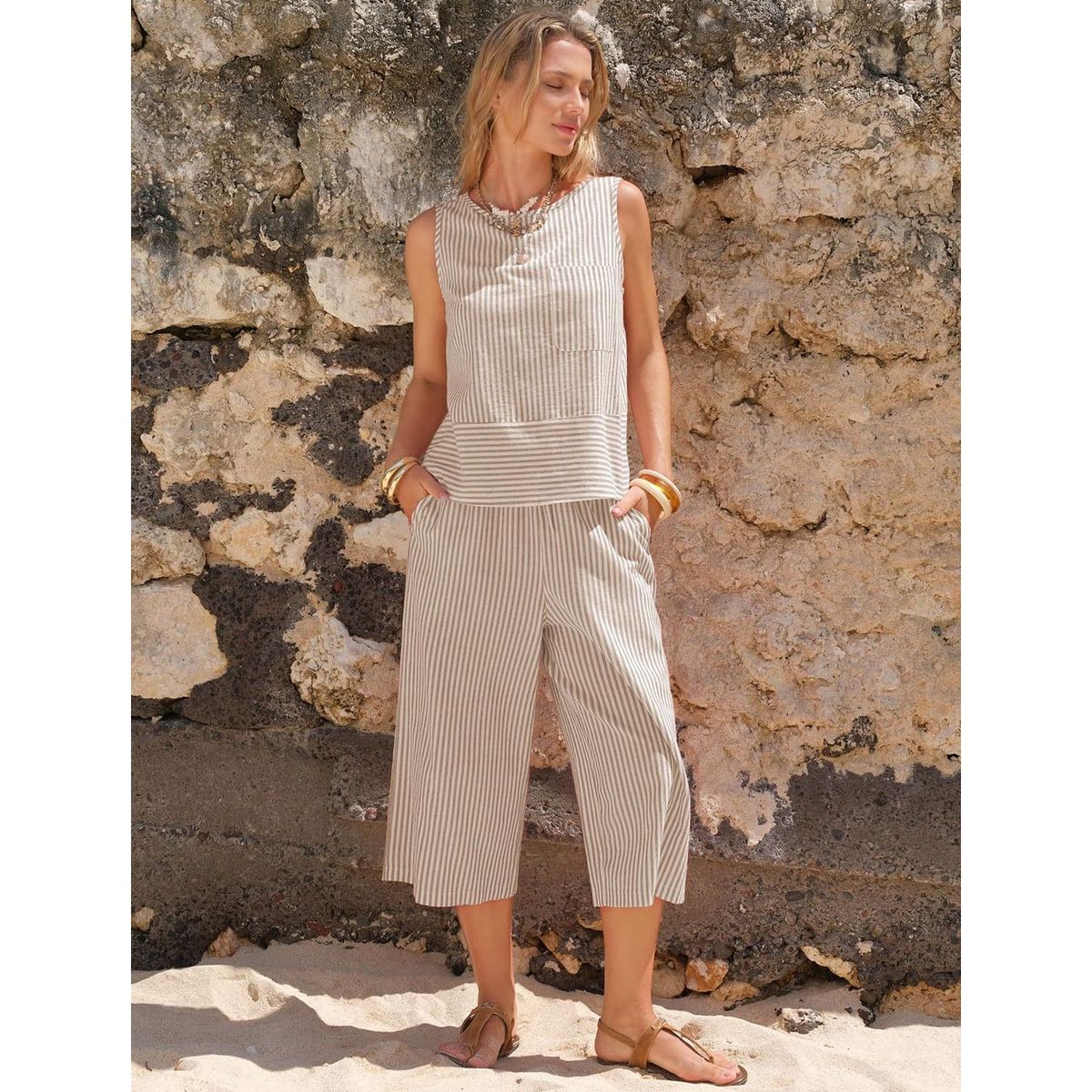 TIOZONEY - Conjuntos de ropa de mujer-Beige