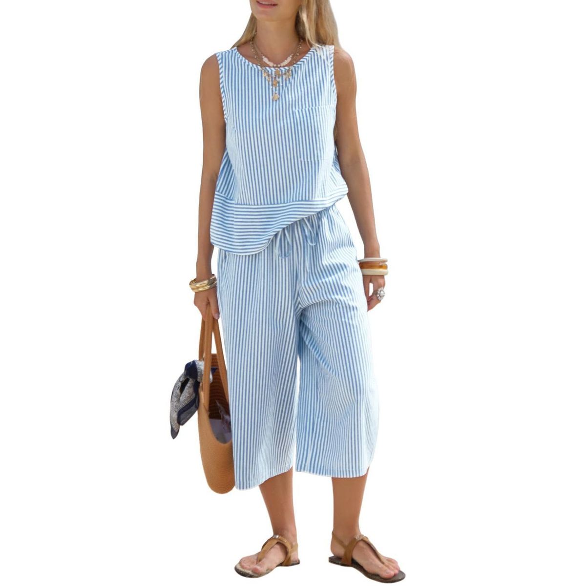 TIOZONEY - Conjuntos de ropa de mujer-Azul