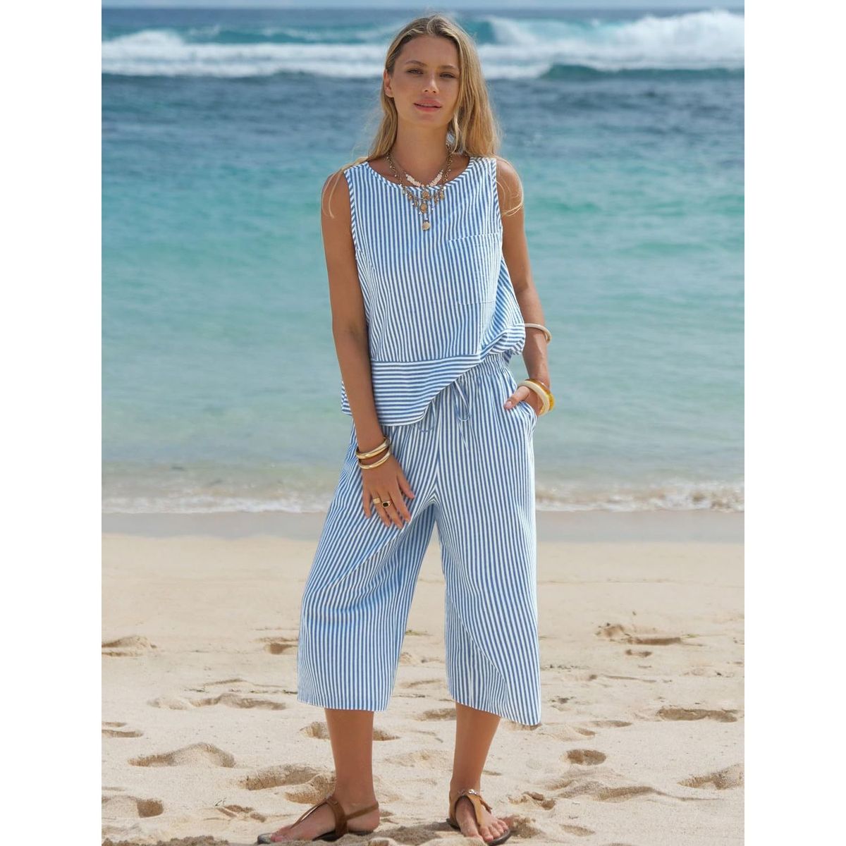 TIOZONEY - Conjuntos de ropa de mujer-Azul
