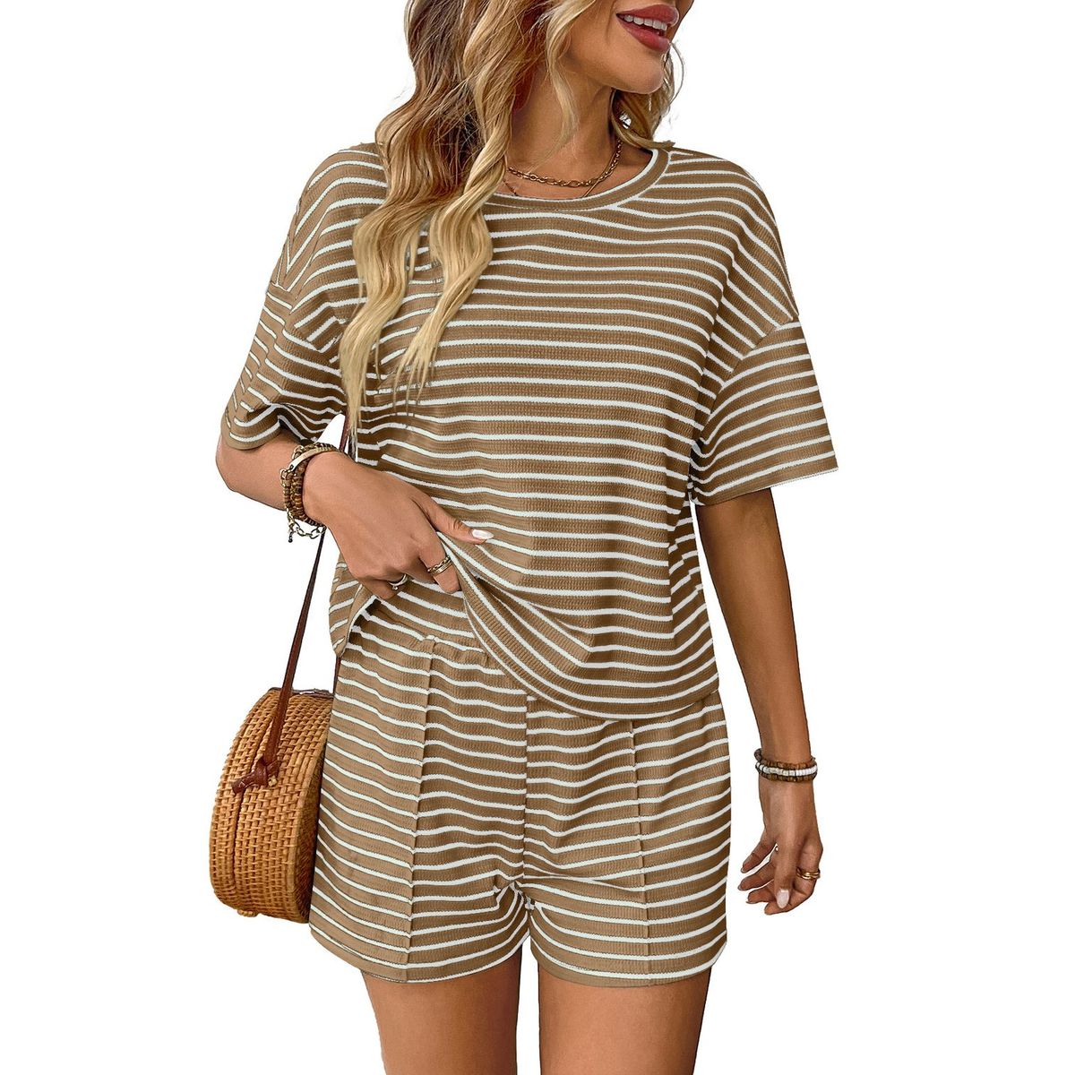 TIOZONEY - Conjuntos de ropa de mujer-Café
