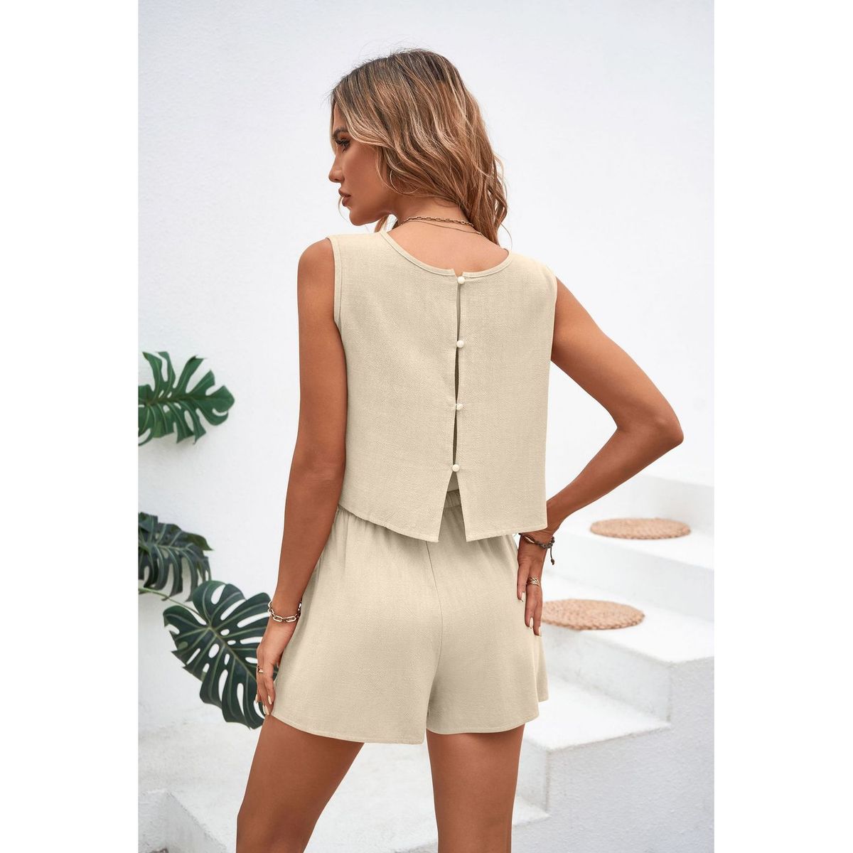 TIOZONEY - Conjuntos de ropa de mujer-Beige