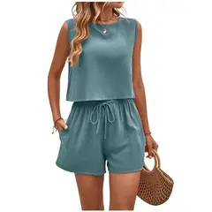 TIOZONEY - Conjuntos de ropa de mujer-Azul