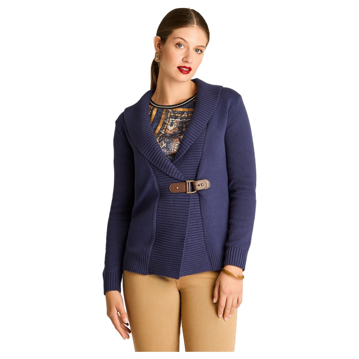 LORENZO DI PONTTI - Cardigan Azul Cruzado con Hebilla Lateral Ajustable