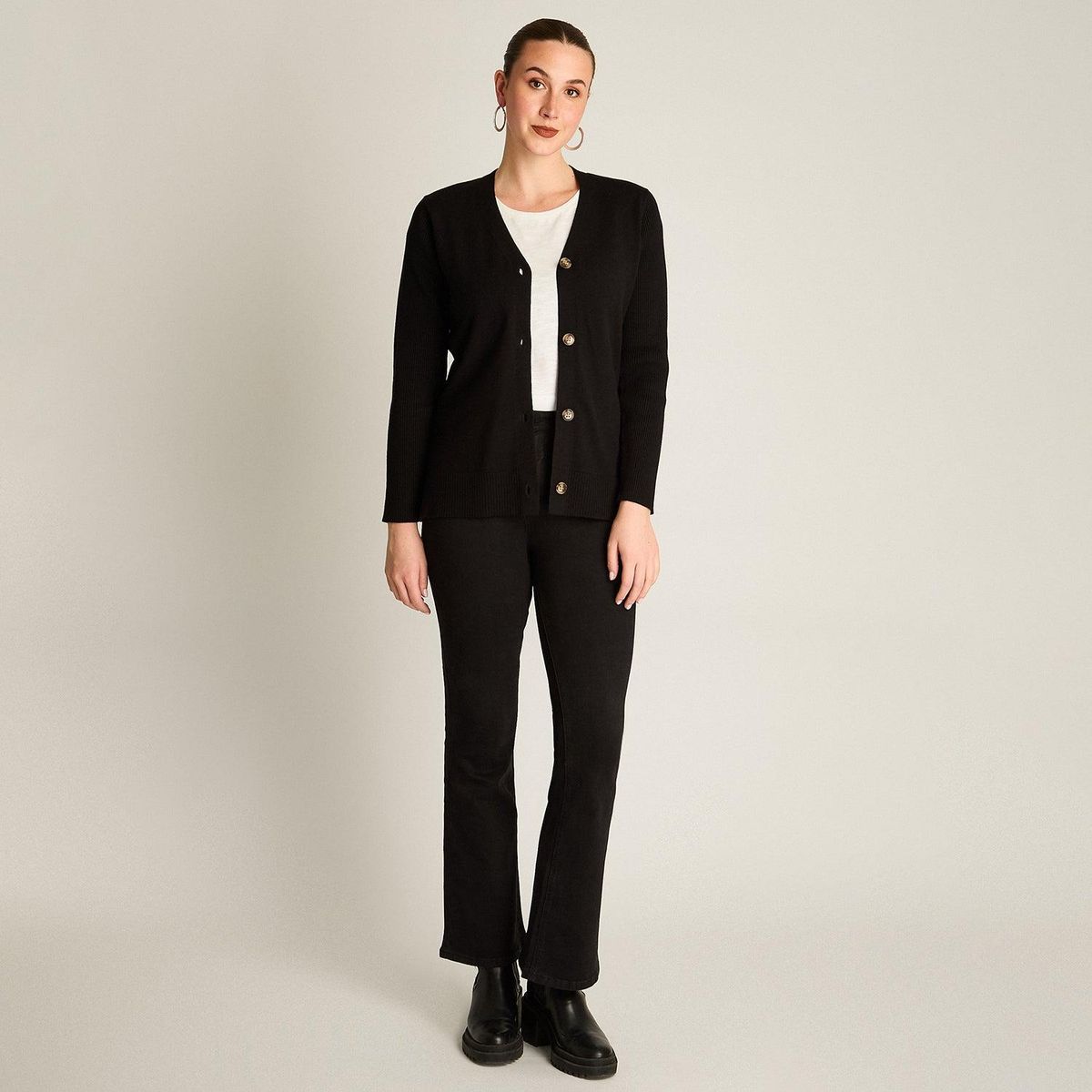 LORENZO DI PONTTI - Cardigan Negro Escote V con Botones Carey