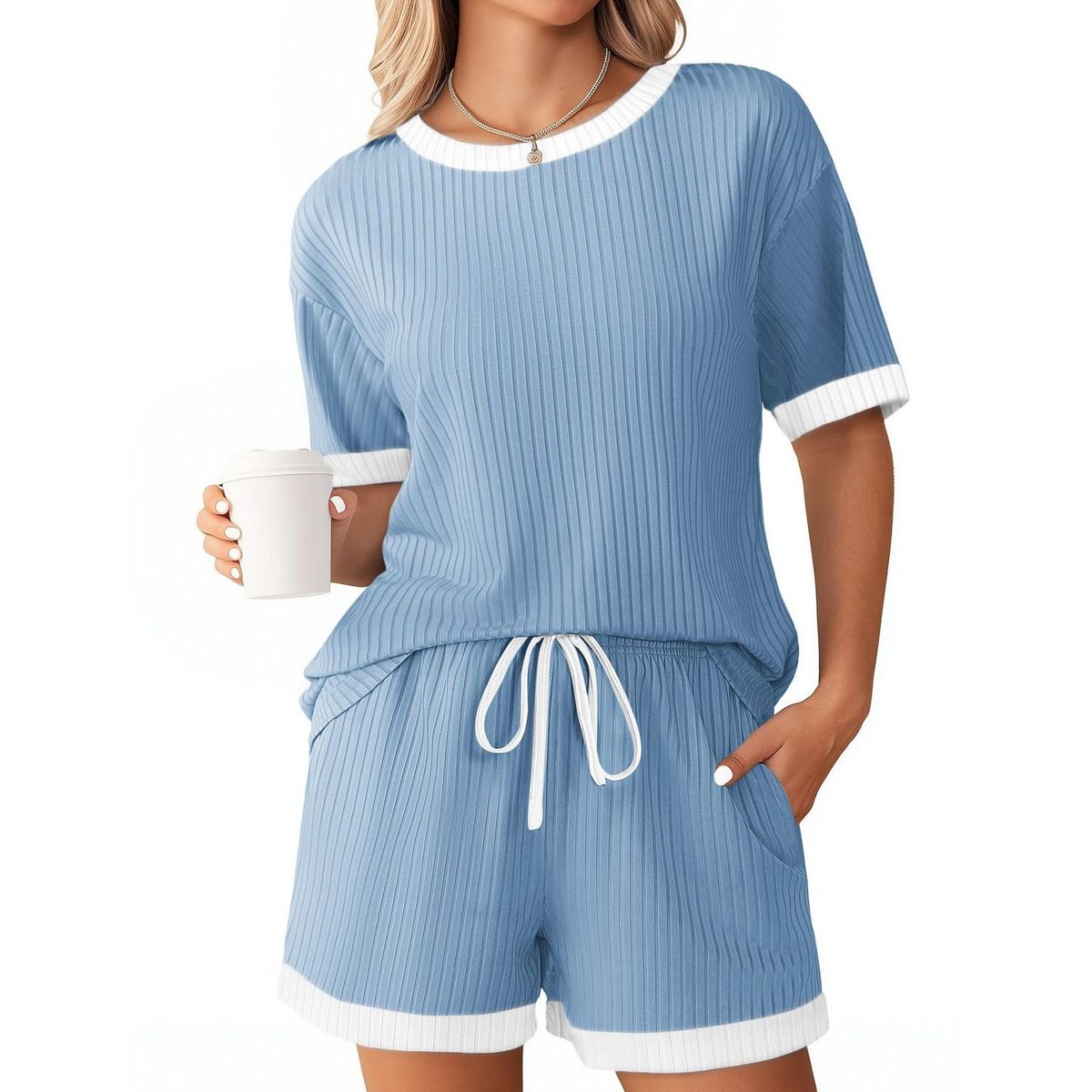 TIOZONEY - Conjuntos de ropa de mujer-Azul Claro