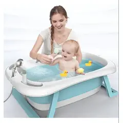 GENERICO - Bañera Plegable Para Bebés + Termómetro + Hamaca Comoda Celeste