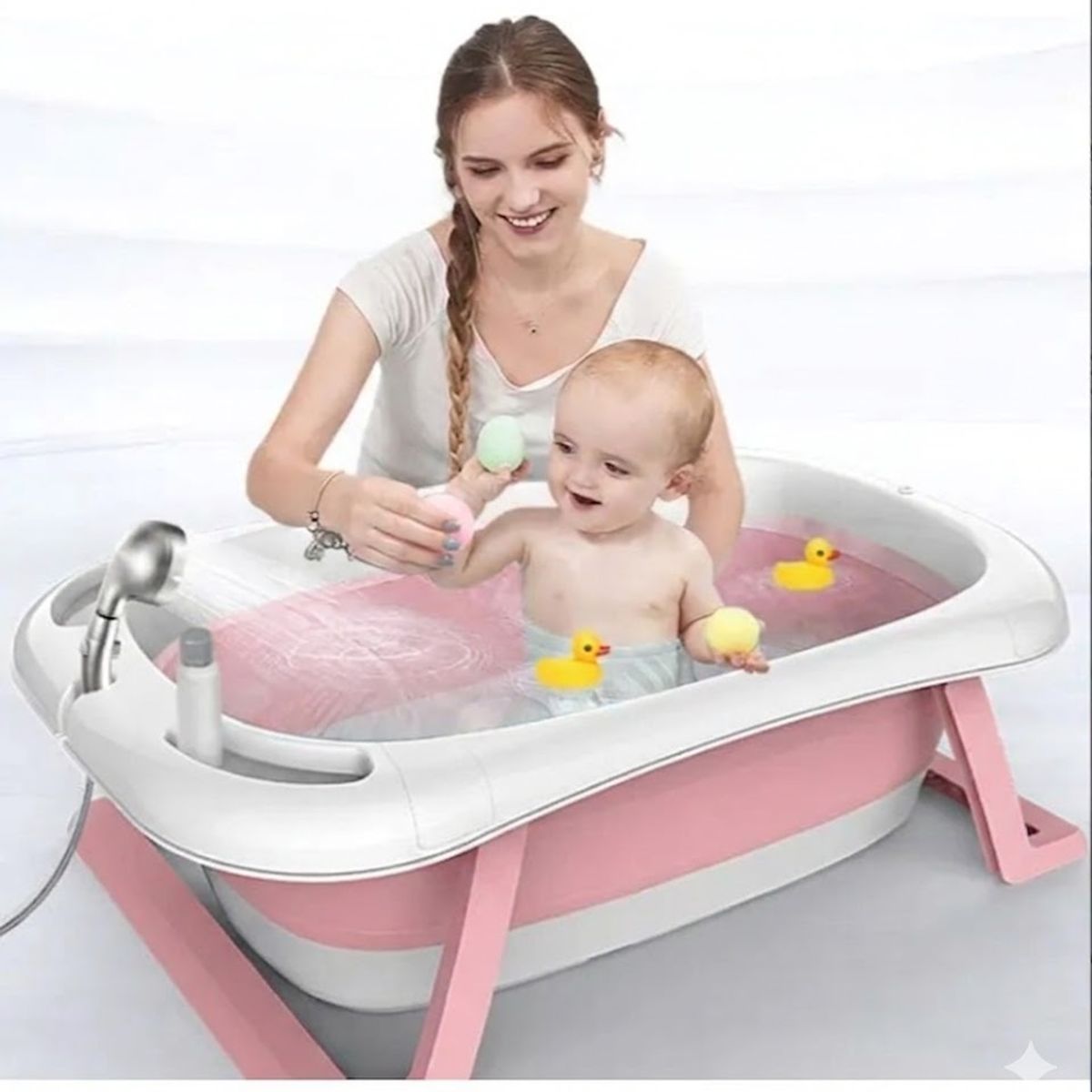 GENERICO - Bañera Plegable Para Bebés + Termómetro + Hamaca Comoda Rosada