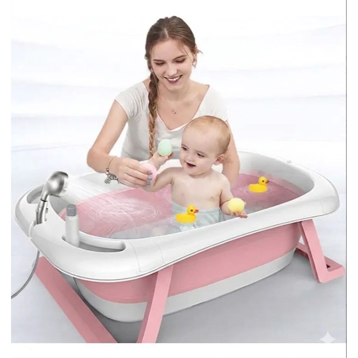 GENERICO - Bañera Plegable Para Bebés + Termómetro + Hamaca Comoda Rosada