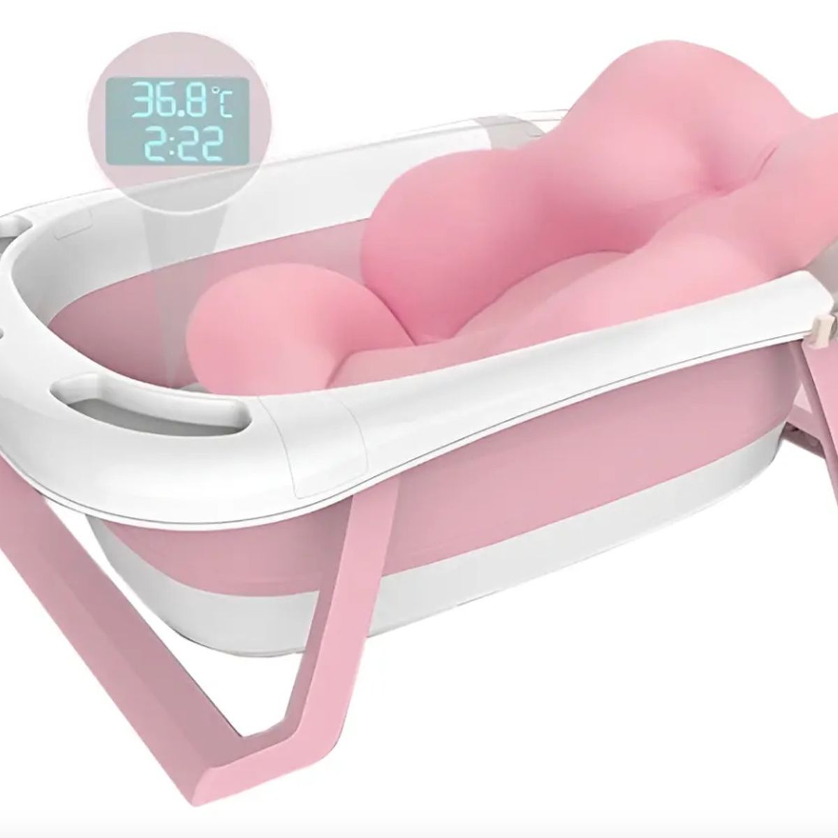 GENERICO - Bañera Plegable Para Bebés + Termómetro + Hamaca Comoda Rosada