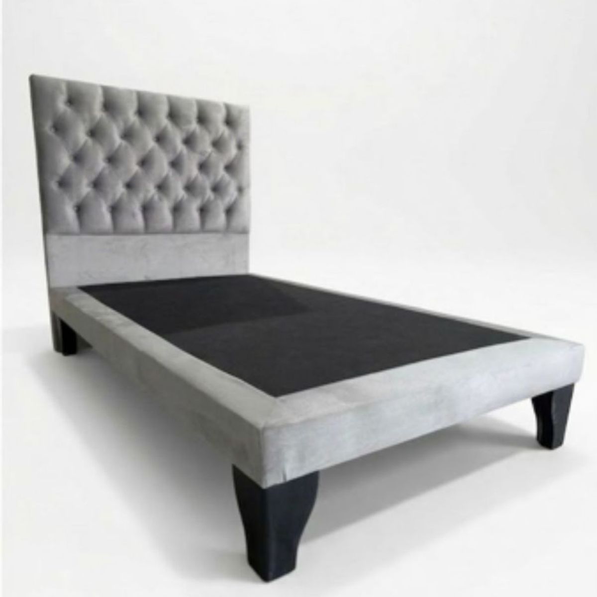 GENERICO - Cama plaza 1.5 capitone gris claro felpa