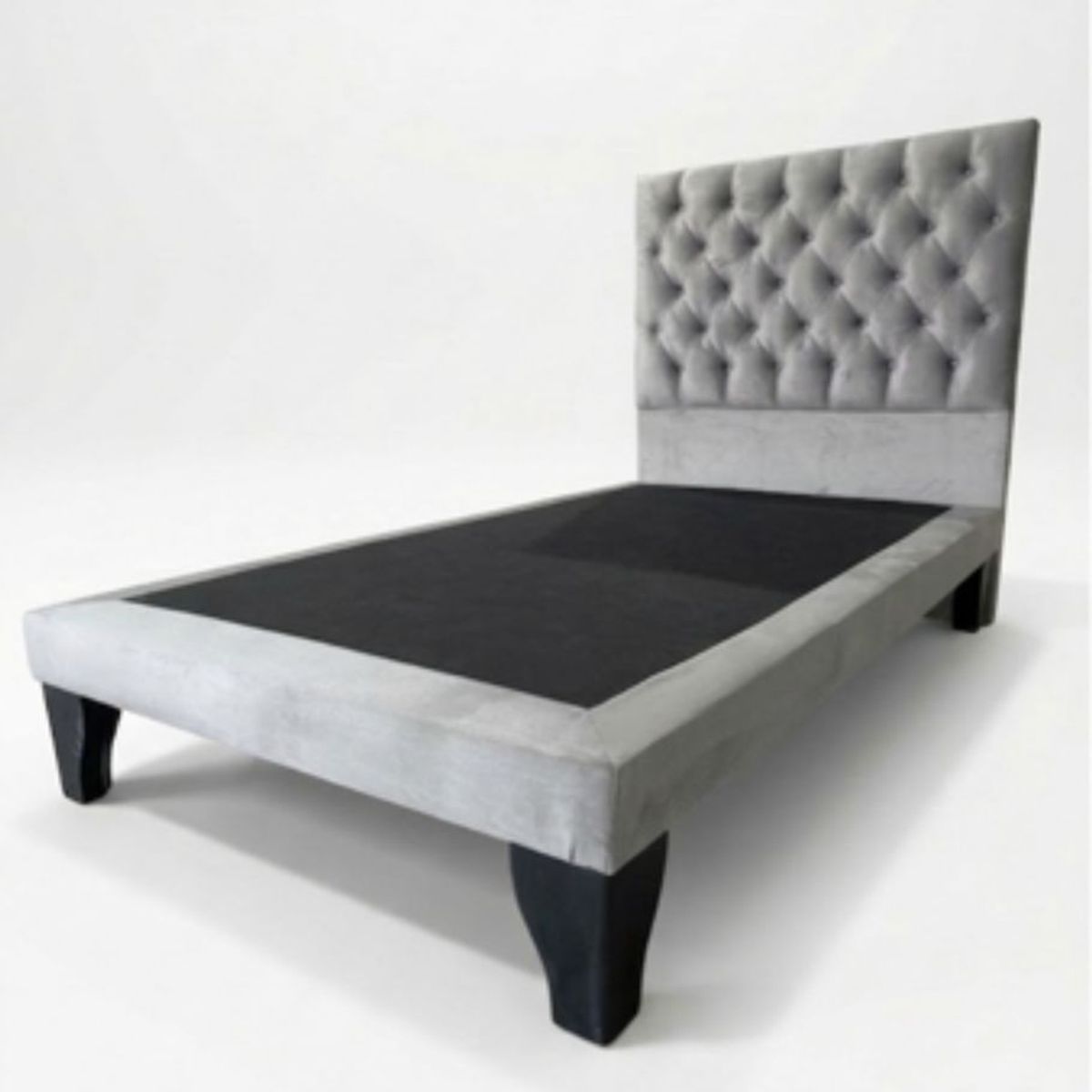 GENERICO - Cama plaza 1.5 capitone gris claro felpa