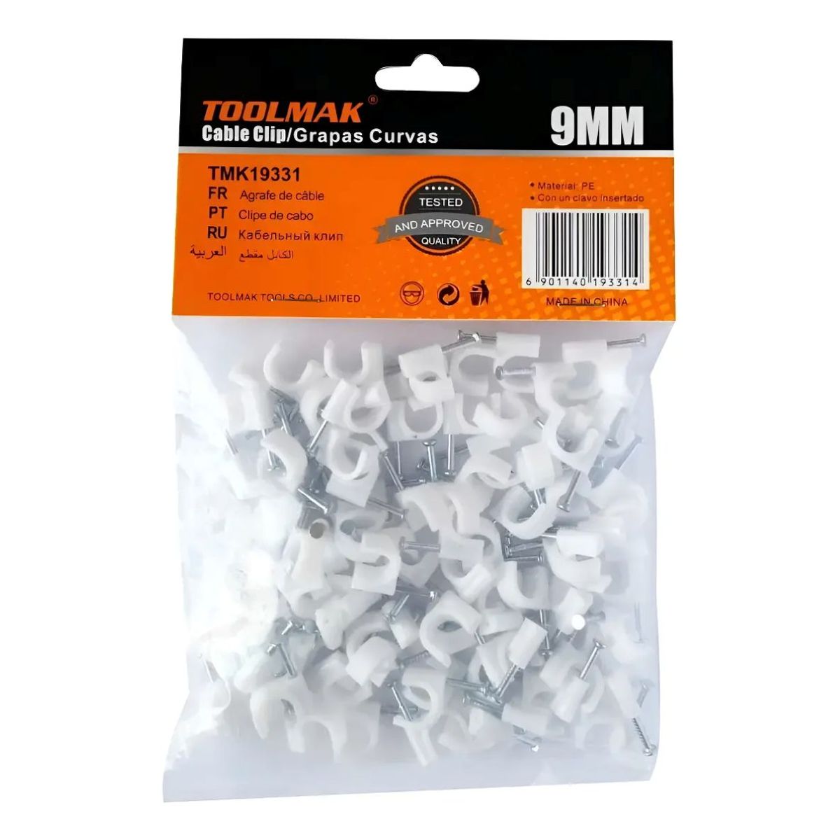GENERICO - Grapa/Grampa Prensa Cable Rg6 9mm Bolsa 100 Unidades Blanco