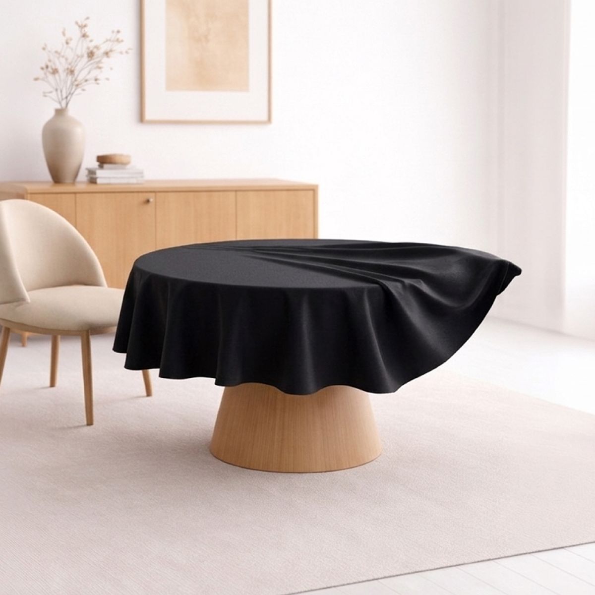 AZ AURAZEUS - Mantel De Mesa Redondo Tela Hule Antimancha Impermeable Negro Az