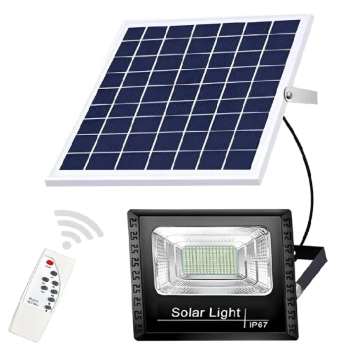TASBEL - Foco Solar LED 200W Exterior Panel Solar Control Remoto IP67 Negro Luz Blanco Frio 28x24cm Tasbel