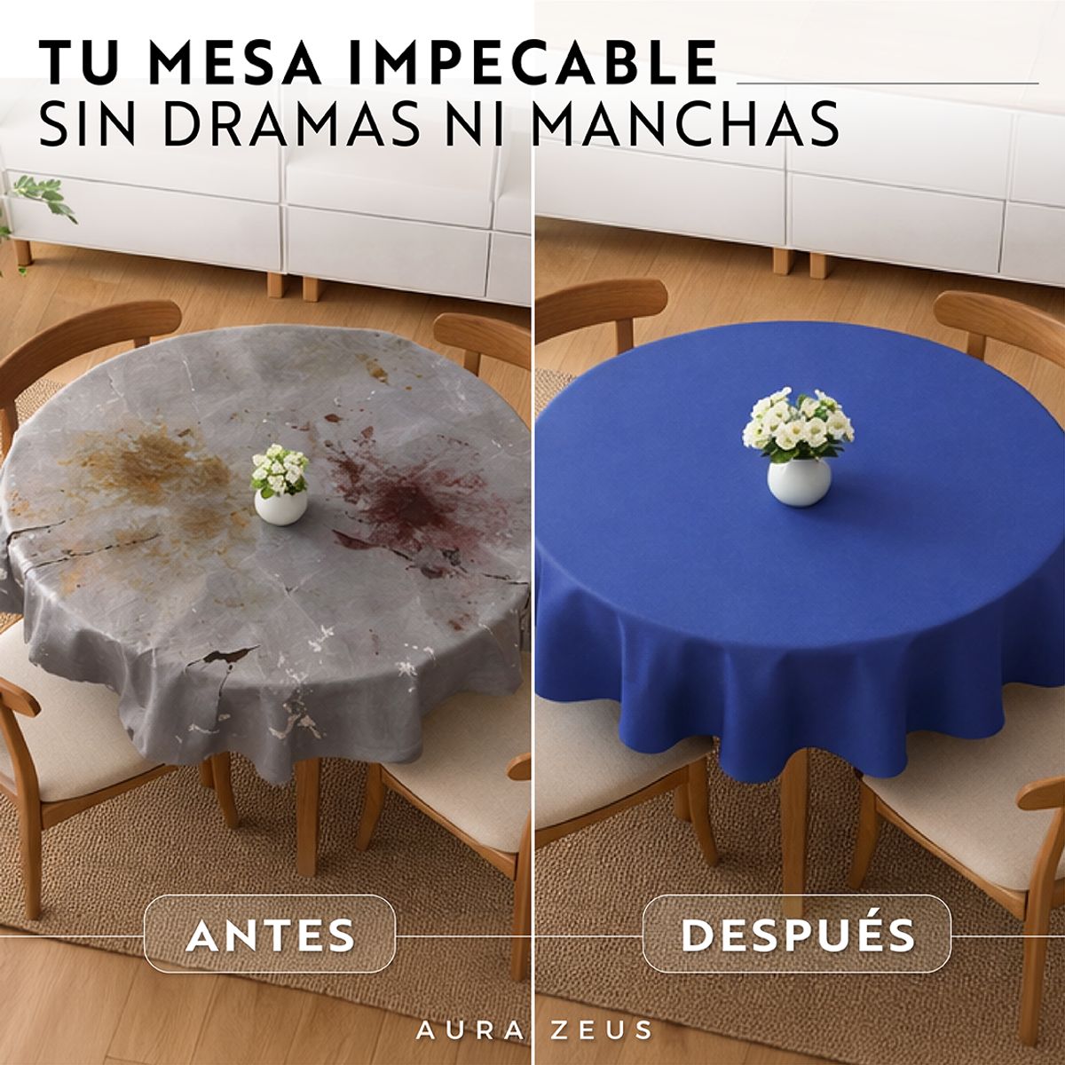 AZ AURAZEUS - Mantel De Mesa Redondo Tela Hule Antimancha Impermeable Azul Az