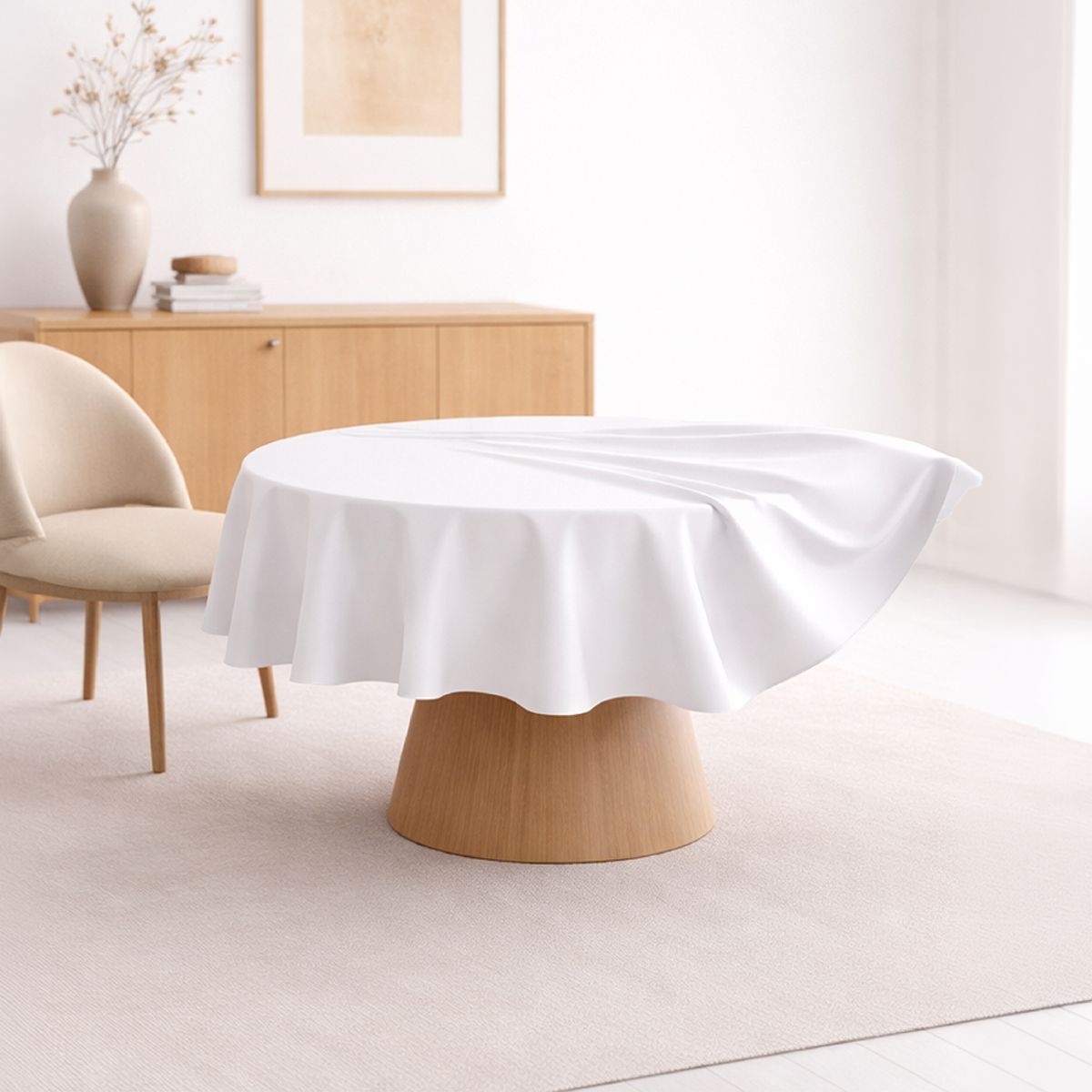AZ AURAZEUS - Mantel De Mesa Redondo Tela Hule Antimancha Impermeable Blanco Az