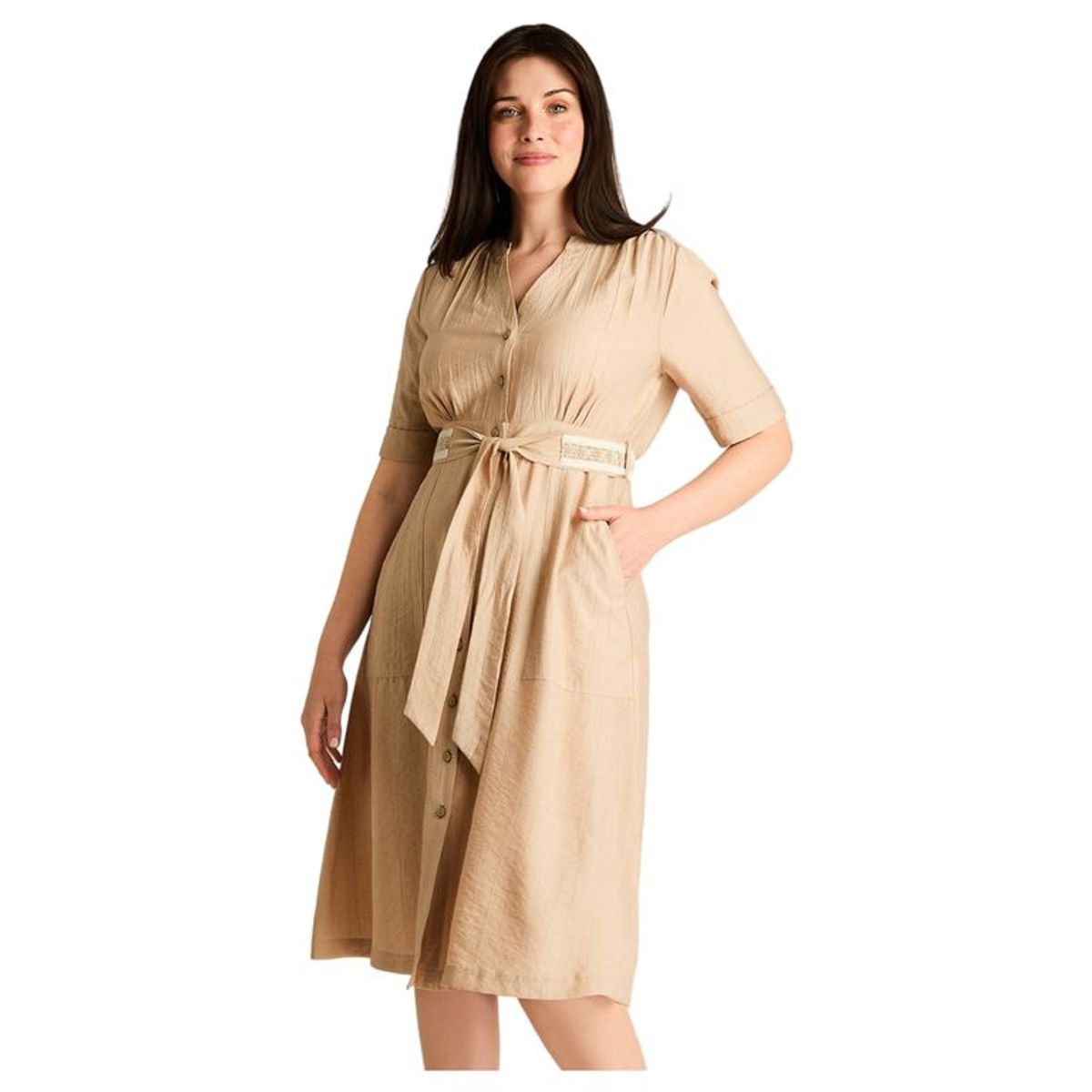 LORENZO DI PONTTI - Vestido Midi Beige – Ligero, cómodo y de calce normal