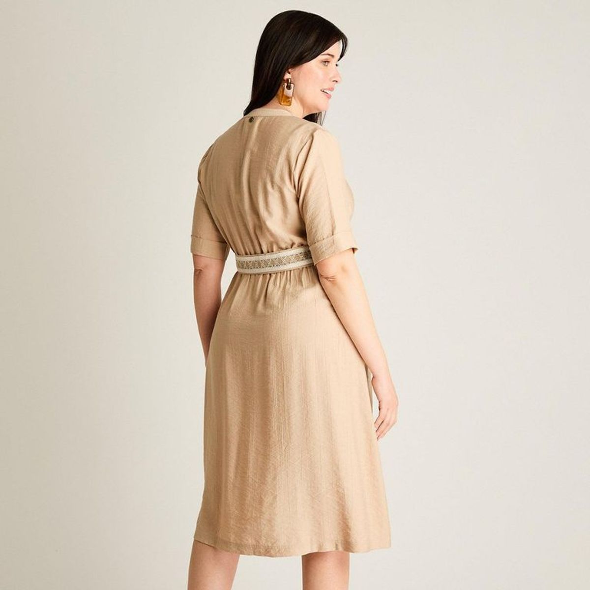 LORENZO DI PONTTI - Vestido Midi Beige – Ligero, cómodo y de calce normal