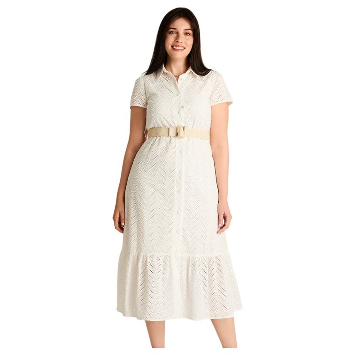 LORENZO DI PONTTI - Vestido Maxi Blanco con Cinturón y Forro Interno