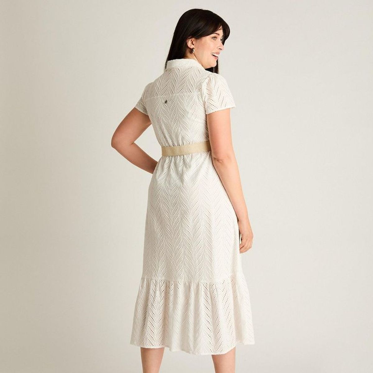 LORENZO DI PONTTI - Vestido Maxi Blanco con Cinturón y Forro Interno