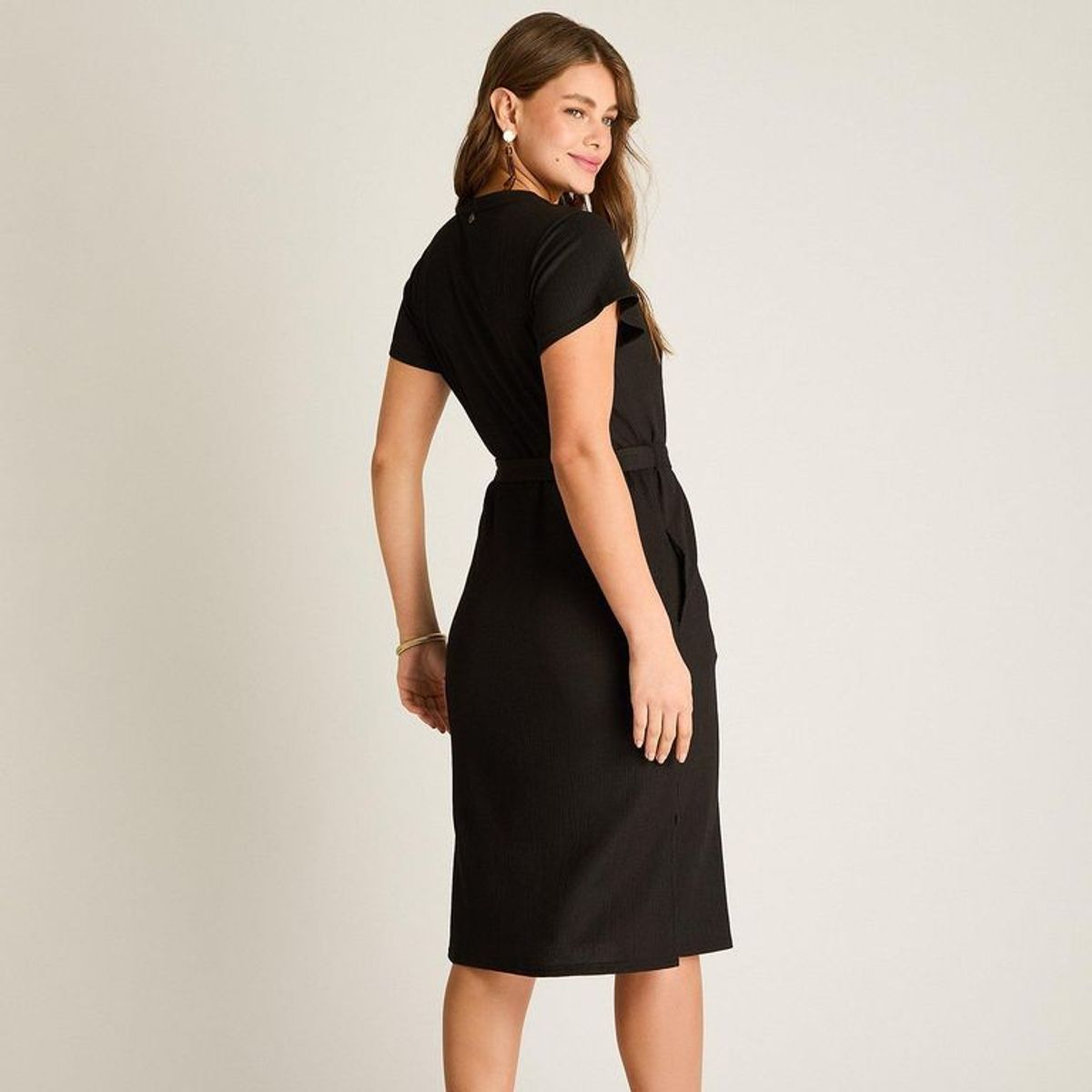 LORENZO DI PONTTI - Vestido Midi Negro Elasticidad Media Sin Forro Calce Normal