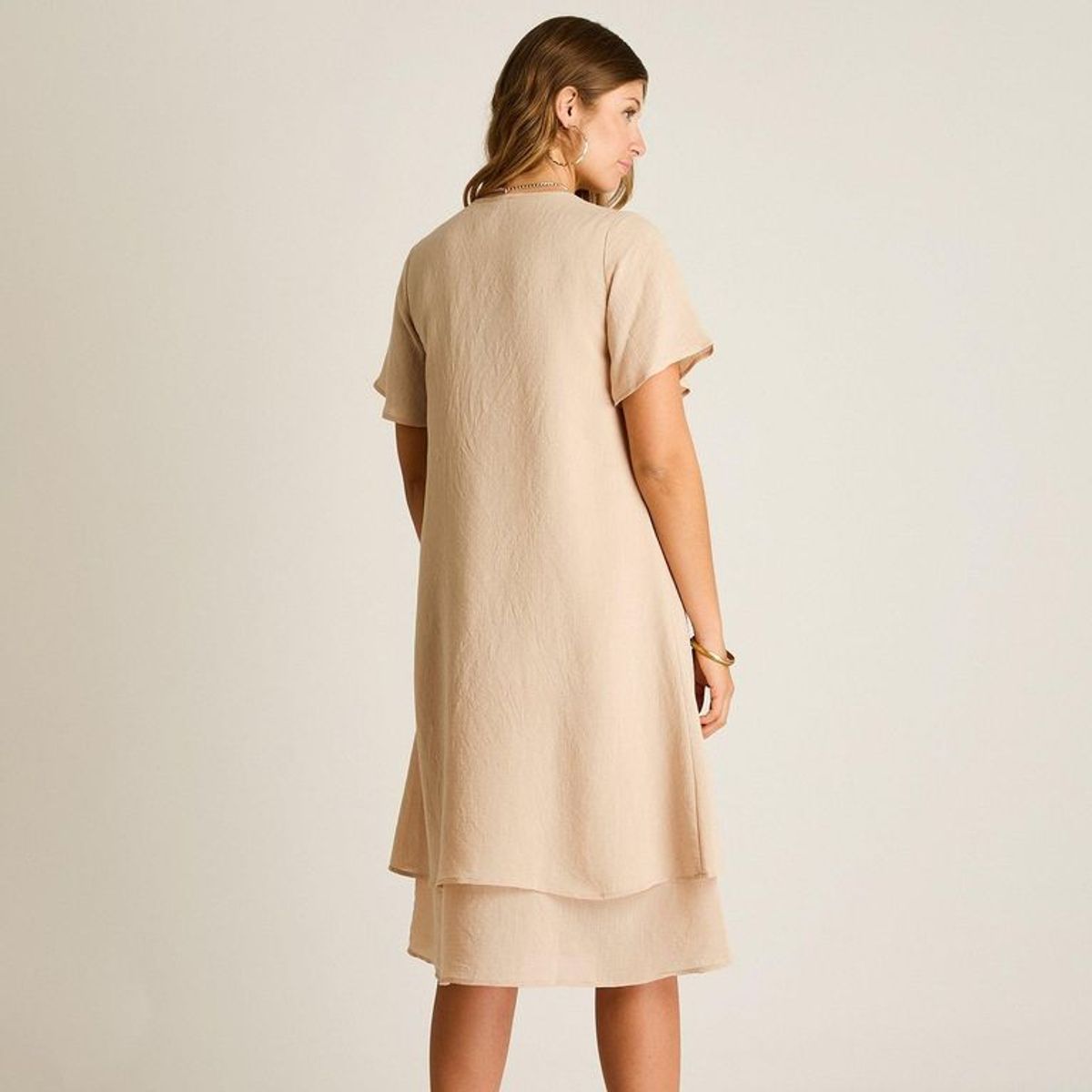 LORENZO DI PONTTI - Vestido Midi Beige Con Collar