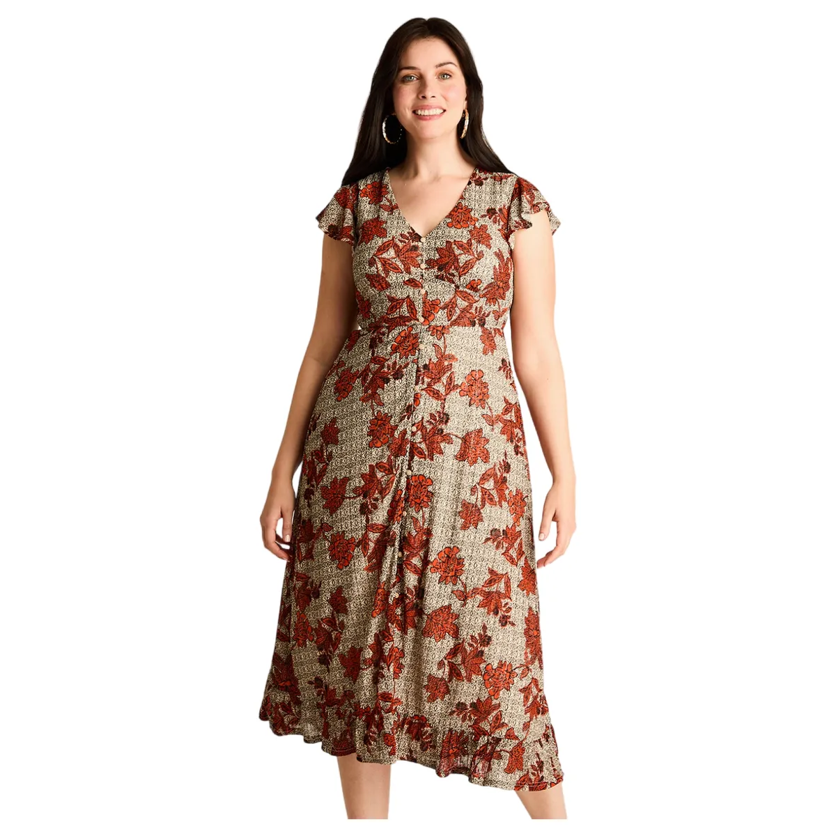 LORENZO DI PONTTI - Vestido Maxi Naranjo Muy elasticado Con Forro Calce Normal