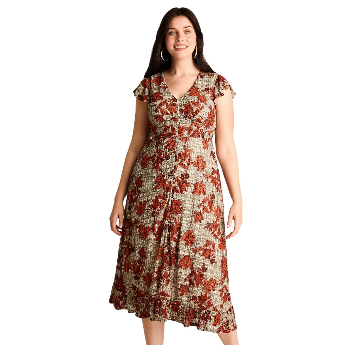 LORENZO DI PONTTI - Vestido Maxi Naranjo Muy elasticado Con Forro Calce Normal